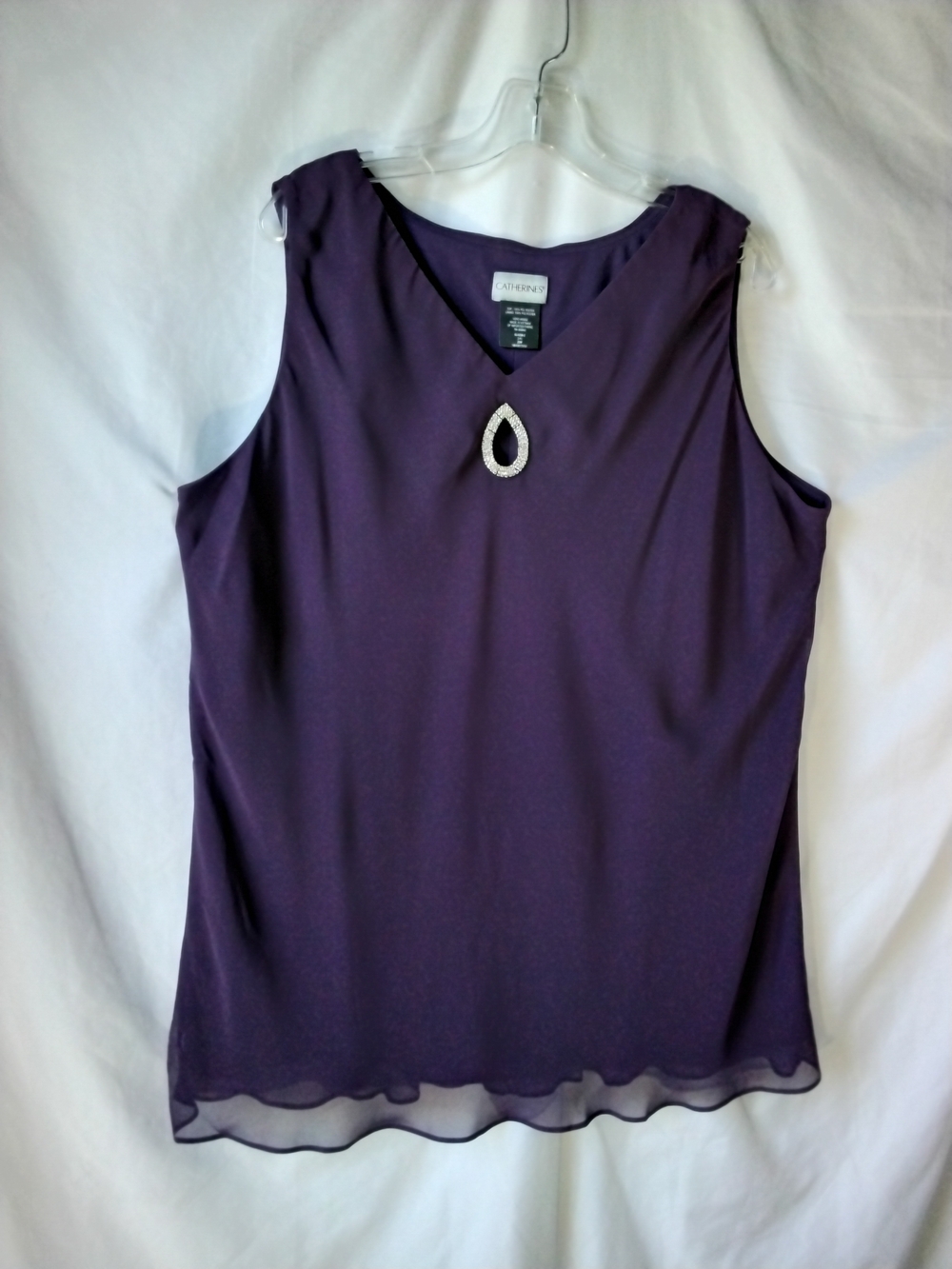 Avenue Purple Sleeveless V-Neck Shell with Teardrop Accent